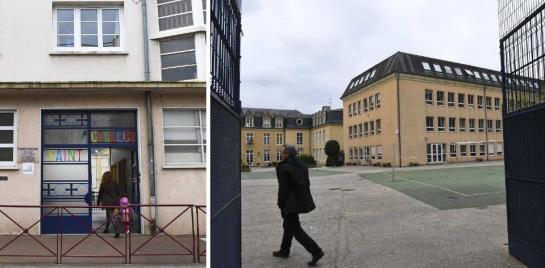 Le Mans (Sarthe), hier. Le professeur était en poste au collège Saint-Louis (à gauche) et au lycée Notre-Dame (à droite), mais les faits auraient eu lieu en dehors du cadre scolaire. (LP/Denis Lambert.)